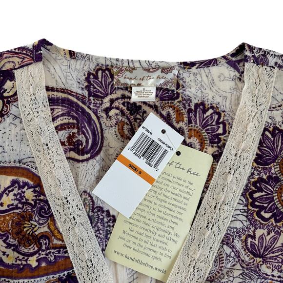 Band of the Free Mirabelle Cream Purple Paisley Boho Lace Crop Top Blouse Small - Picture 3 of 10